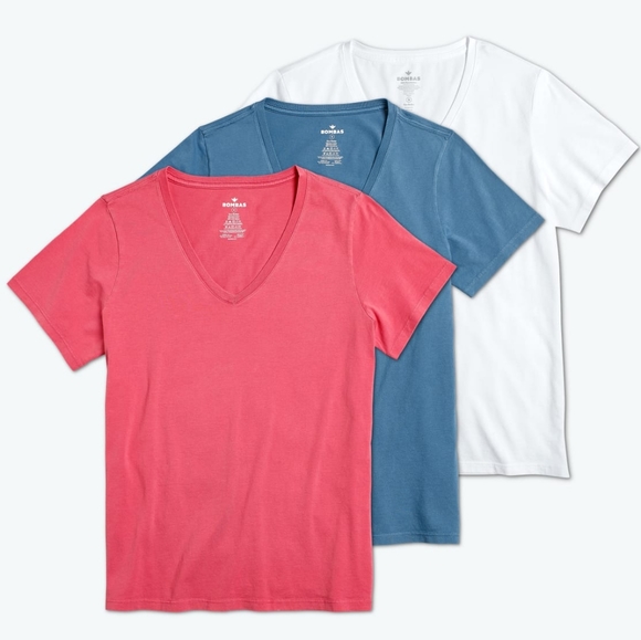 Bombas Tops - Bombas Women's Pima Cotton V-Neck T-Shirt 3-Pack Summer Pink Blue White